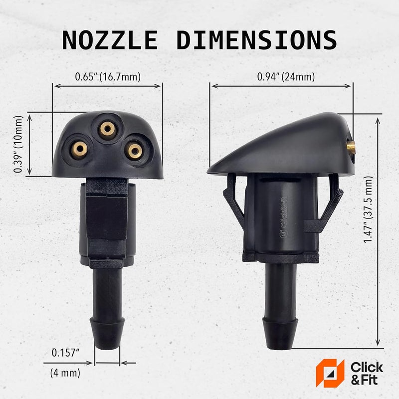 Click&Fit فوهات غسيل الزجاج الأمامي متوافقة مع هيونداي توكسون 2005-2015، إيلانtra 90-14، سانتا في 2001-2015، سوناتا، كيا سبورتاج 2005-2010 – بدائل لرشاشات غسيل المساحات، عبوة من 2 - Image 4